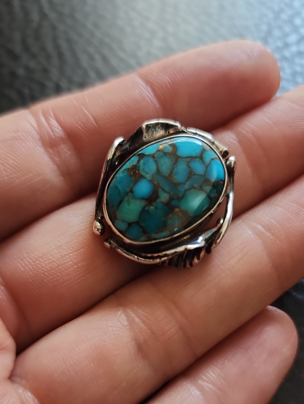 VTG Sterling Silver Turquoise Statement Ring - Blue Turquoise- Size 6.5